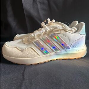 Adidas Women's Cream Sneakers with Holographic Stripes